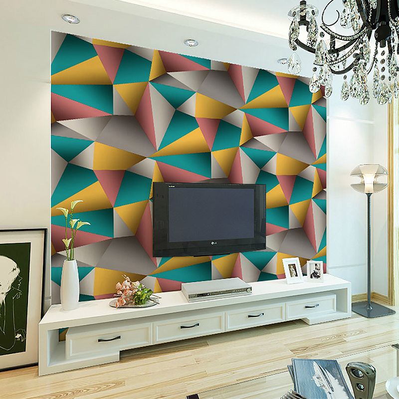 57.1-sq ft Geometry Wallpaper Modern 3D Triangle Pattern Wall Decoration in Dark Color