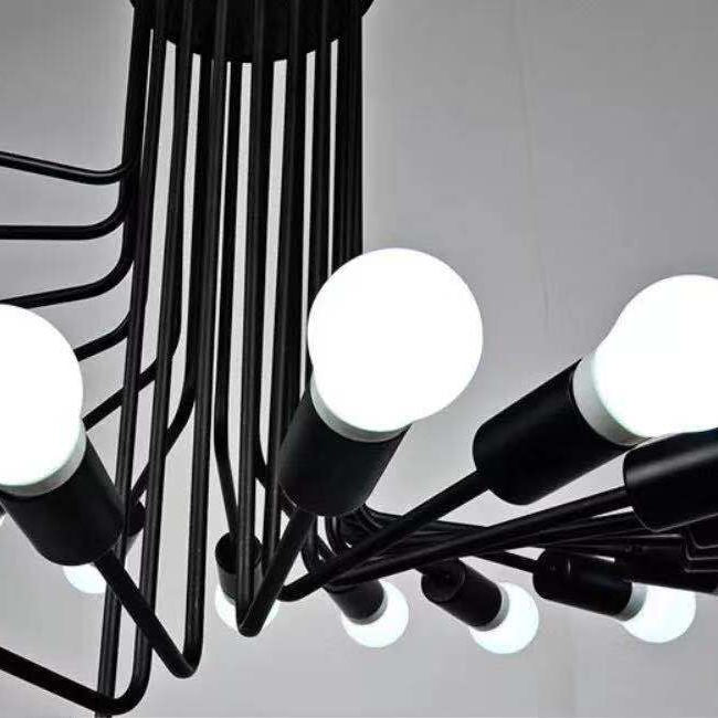 Spirale Stile industriale Lampadario in ferro battuto Light Design Bulb Open Design Retro Hanging in nero
