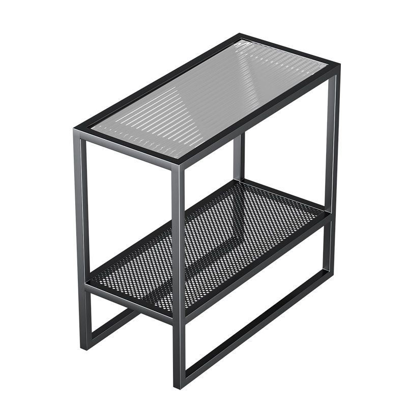Rectangle Glass Top Side Table 21.65" Tall Metal Frame End Table with Shelf