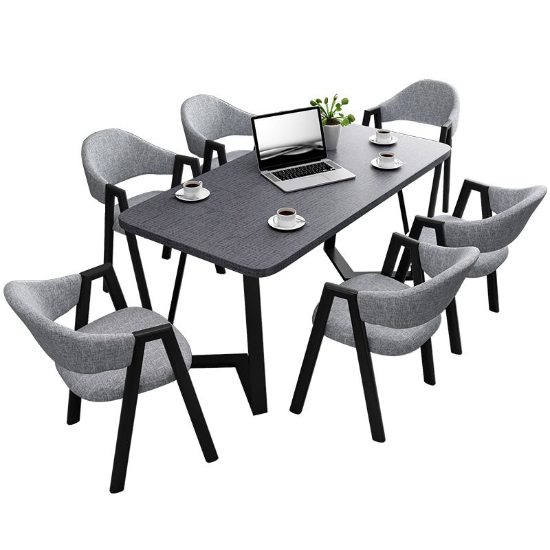 Metal Industrial Rectangle Dining Table Grey Wood Top Table with Sled Base