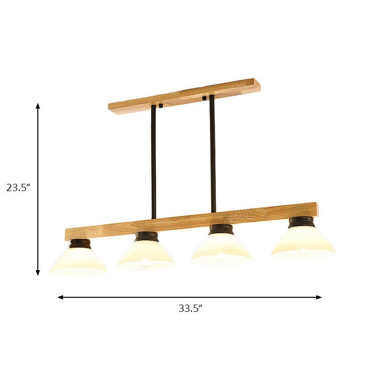 Wooden Cone Shade Island Chandelier 3/4 Heads Nordic Style Linear Pendant Light over Kitchen Island