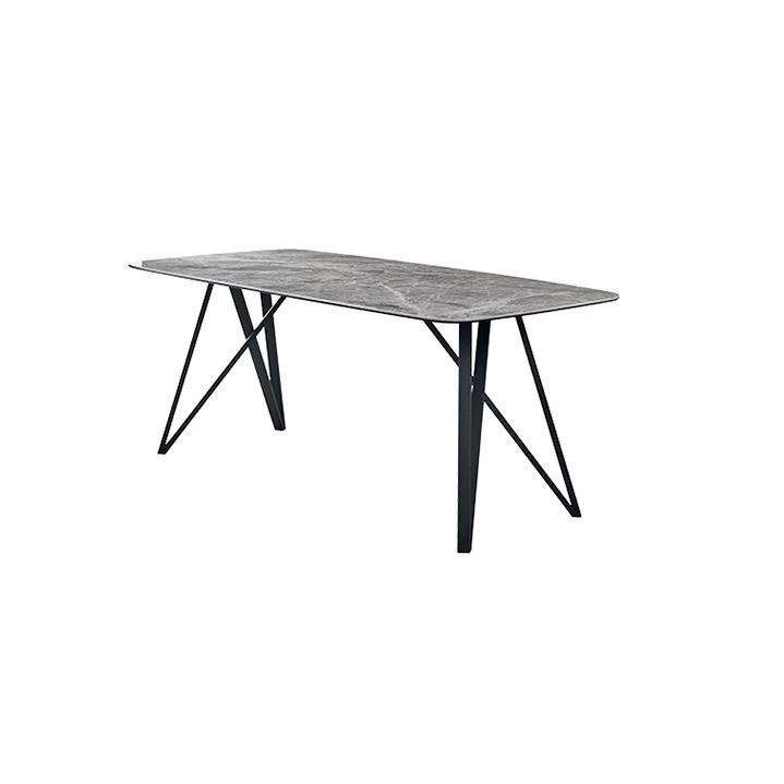 Contemporary Sintered Stone Top Dining Room Set with Rectangle Shape Dining Set with Pedestal Base