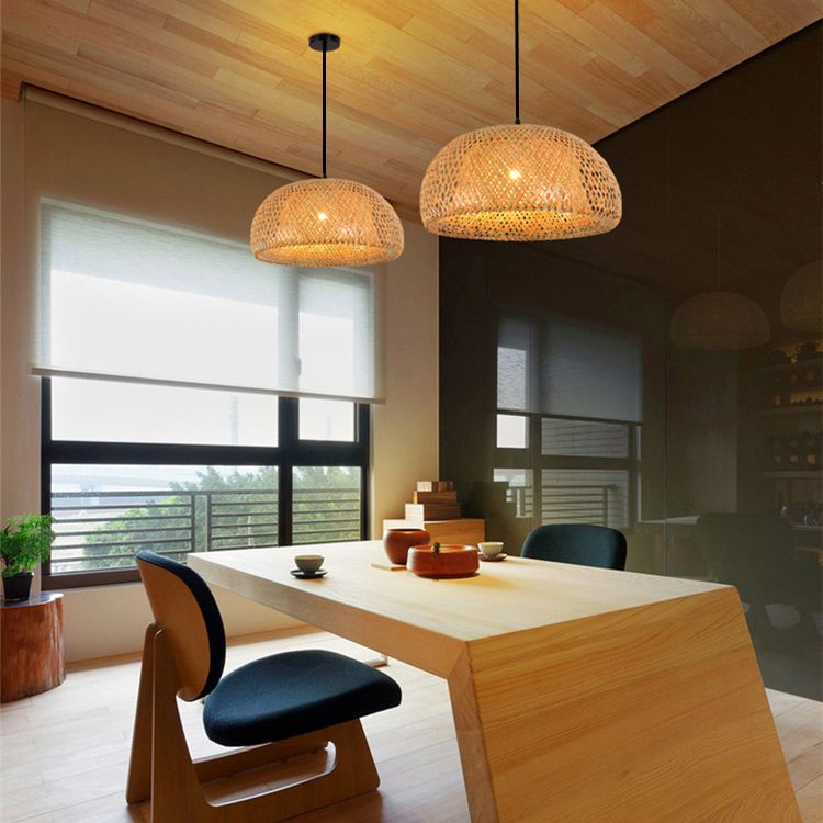 Chinese Bamboo Pendant Light Dome Ceiling Light Fixture for Dining Room