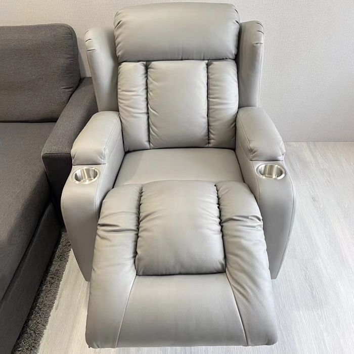 33.9" Wide Genuine Leather Manual/Power Standard Recliner White Message