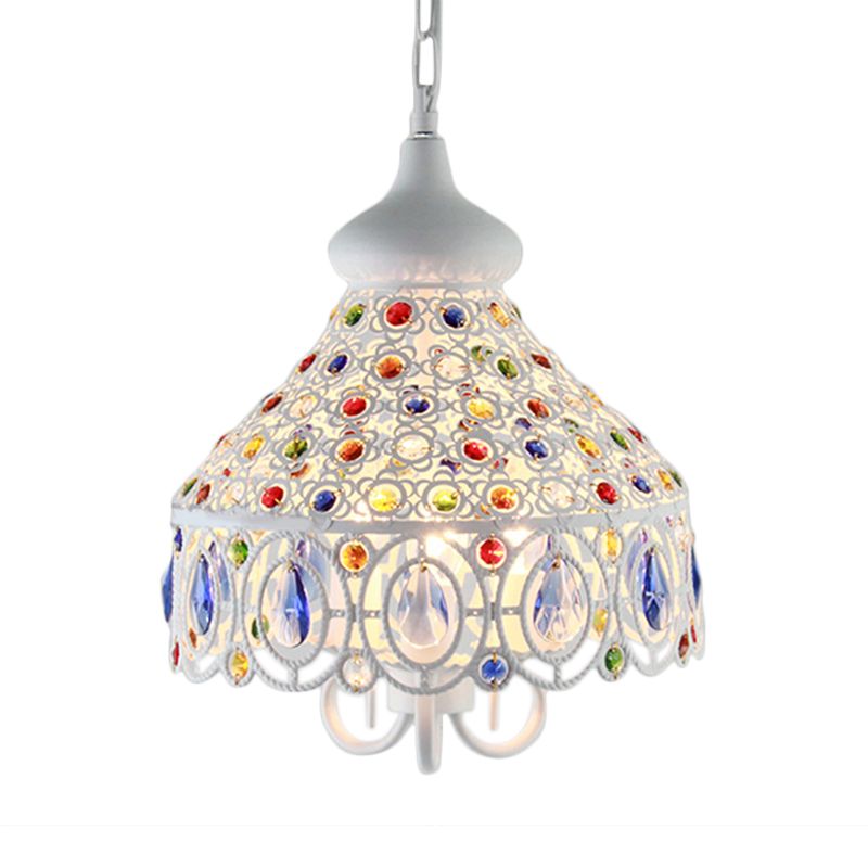 White 3 Bulbs Chandelier Lamp Traditional Metal Hollow Hanging Ceiling Light for Living Room