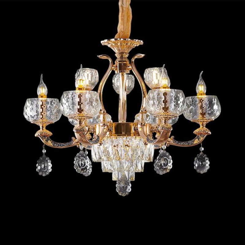 Chandelier Lighting Traditional Dining Room Hanging Light with Bowl Clear Rippled Glass Shade
