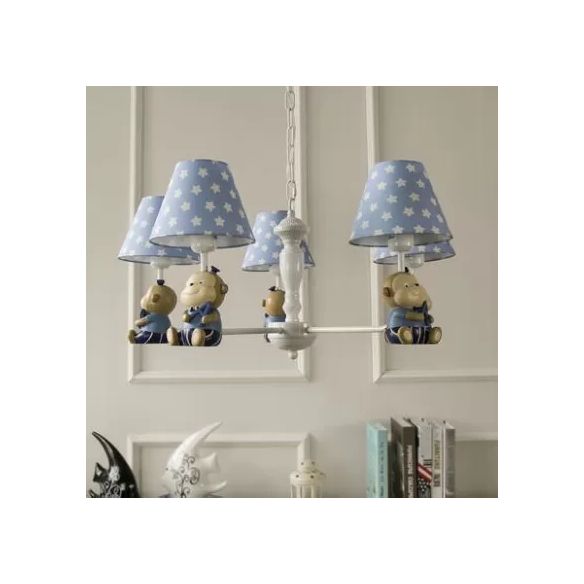 Dot Tapered Shade Chandelier Kids Metal Resin Hanging Light with Monkey for Dining Room