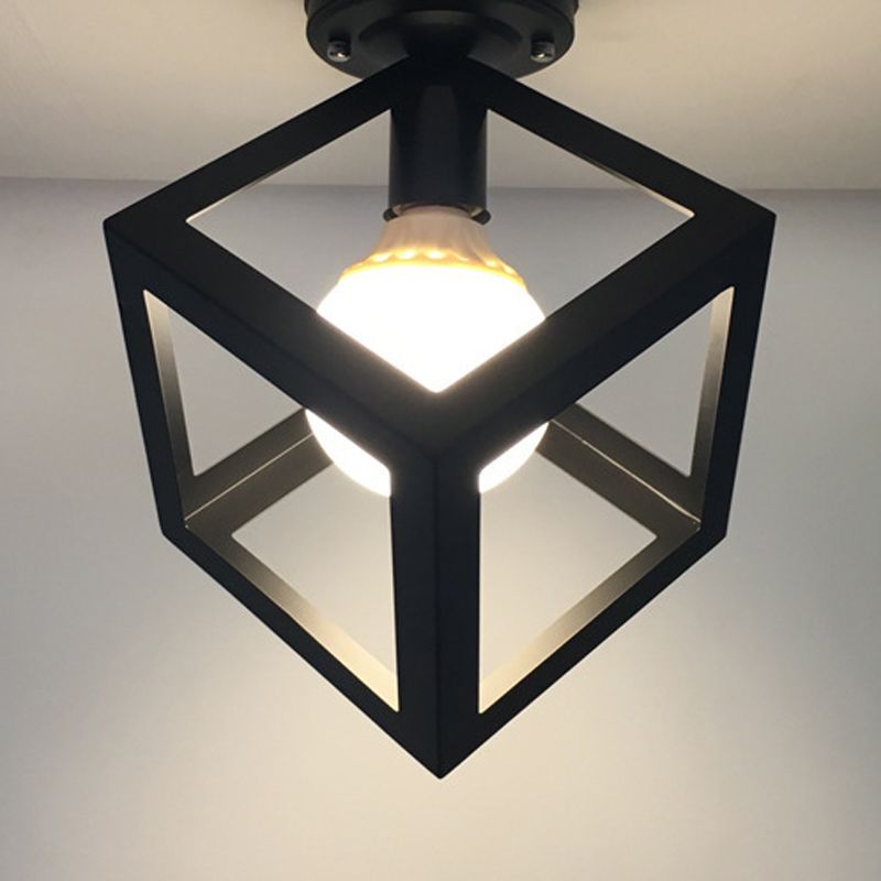 Geometric Shape Metal Flush Mount Light Industrial 1 Light Flush Ceiling Light in Black