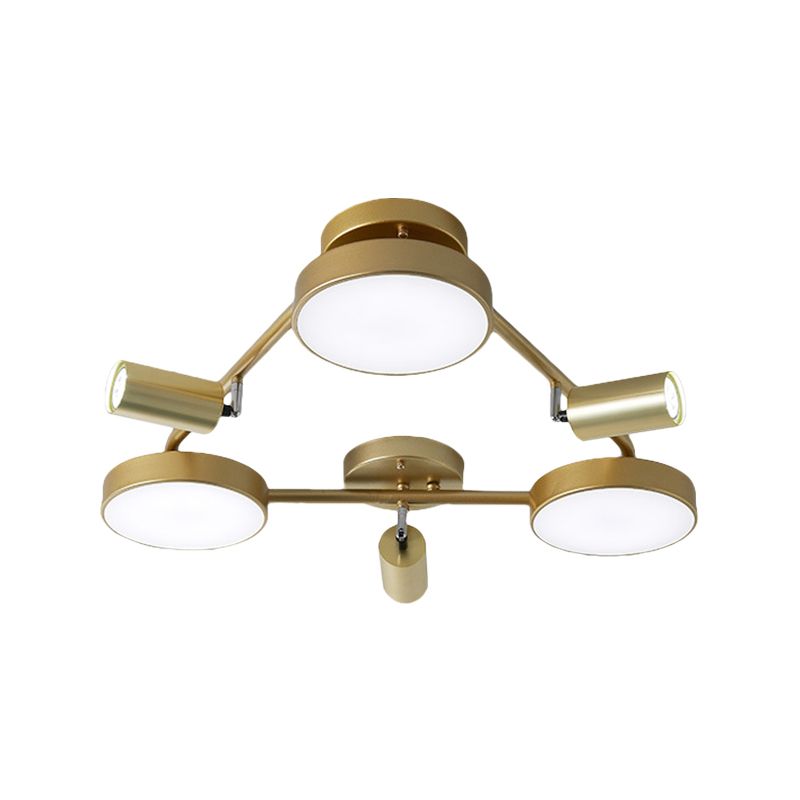 Contemporary Round Semi-Flush Mount Metal 6 Heads Ceiling Light Fixture in Gold for Bedroom