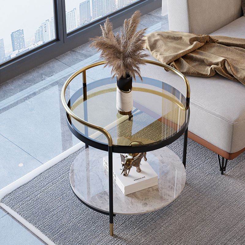 Contemporary with Shelf 3 Legs Round Double Tier Side End Table