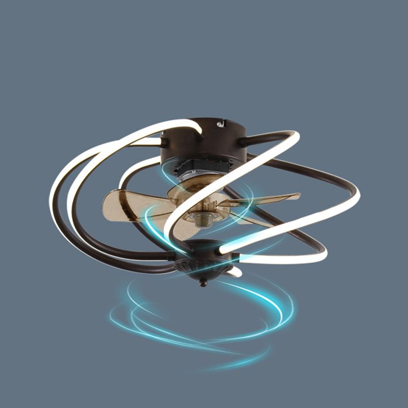 Minimalistische Käfig Deckenlüfter Leichtes Acryl -Esszimmer LED SEMI Flush Mount mit Fernbedienung