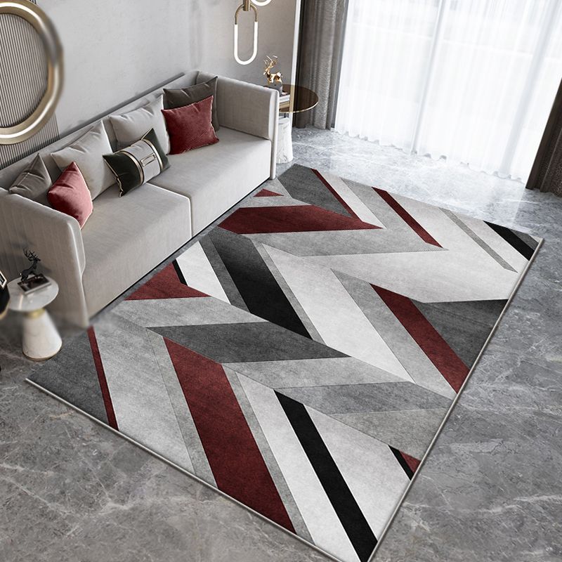 Casual Grey Novelty Rug Polyester Striped Pattern Carpet Washable Non-Slip Backing Pet Friendly Rug for Living Room
