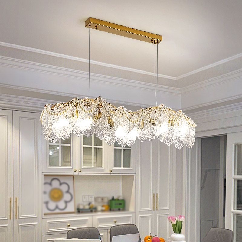 Metal Modern Pendant Light Oval Shape Island Light with Glass Shade for Living Room
