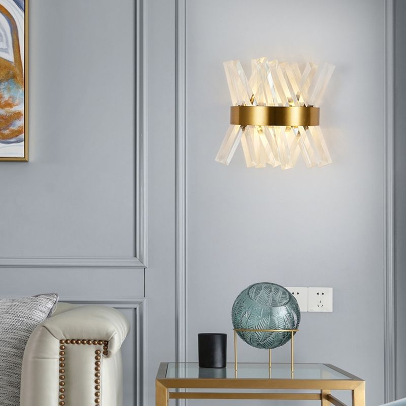 Crystal Unique Shape Wall Lights Modern Style 2 Lights Wall Light Sconce in Brass