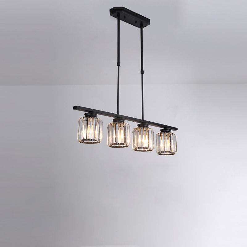 Country Cylinder Hanging Island Light Clear Crystal Pendant Lighting Fixture for Dining Room