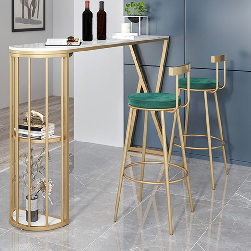 Contemporary Velvet Counter Stool Round Living Room Bar Stool with Metal Legs