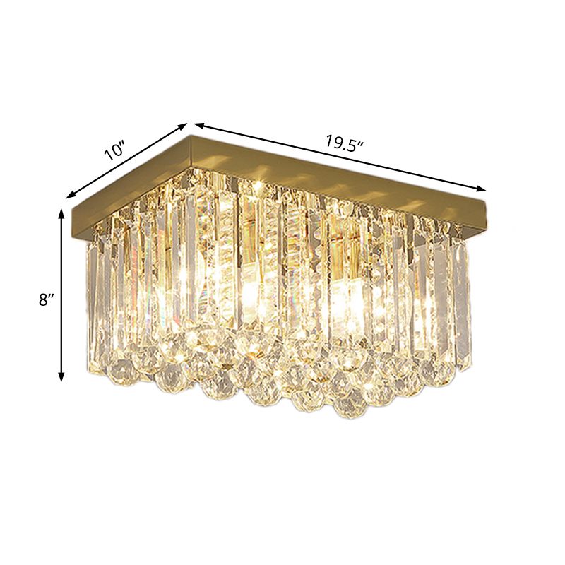 Modern 2 Lights Flush Mount Light with Crystal Block Shade Gold Rectangle Ceiling Light, 12"/16"/19.5" Wide