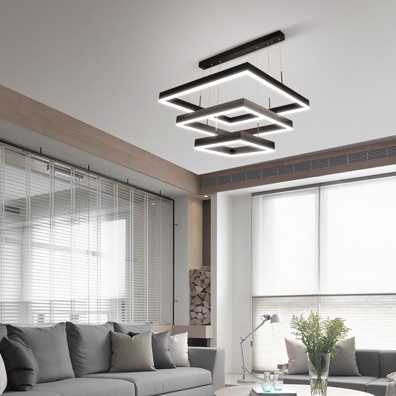 Accesorios de iluminación de lámparas cuadradas modernas araña de metal