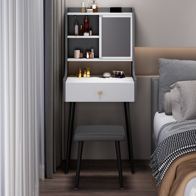 Two Piece Modern Mirrored Vanity Set Black/Grey Engineered Wood Dresser