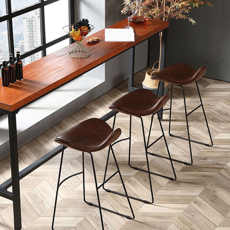 Modern Leather Armless Home Stool Matte Finish Barstool with Footrest