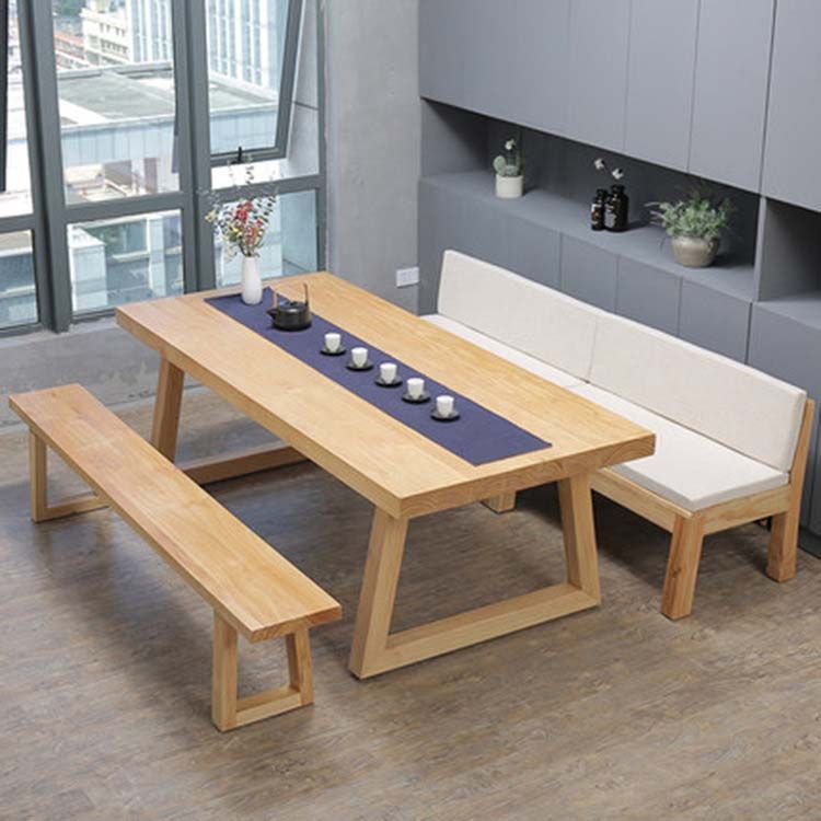 Modern Double Pedestal Dining Table Wood Table for Kitchen Dining Room