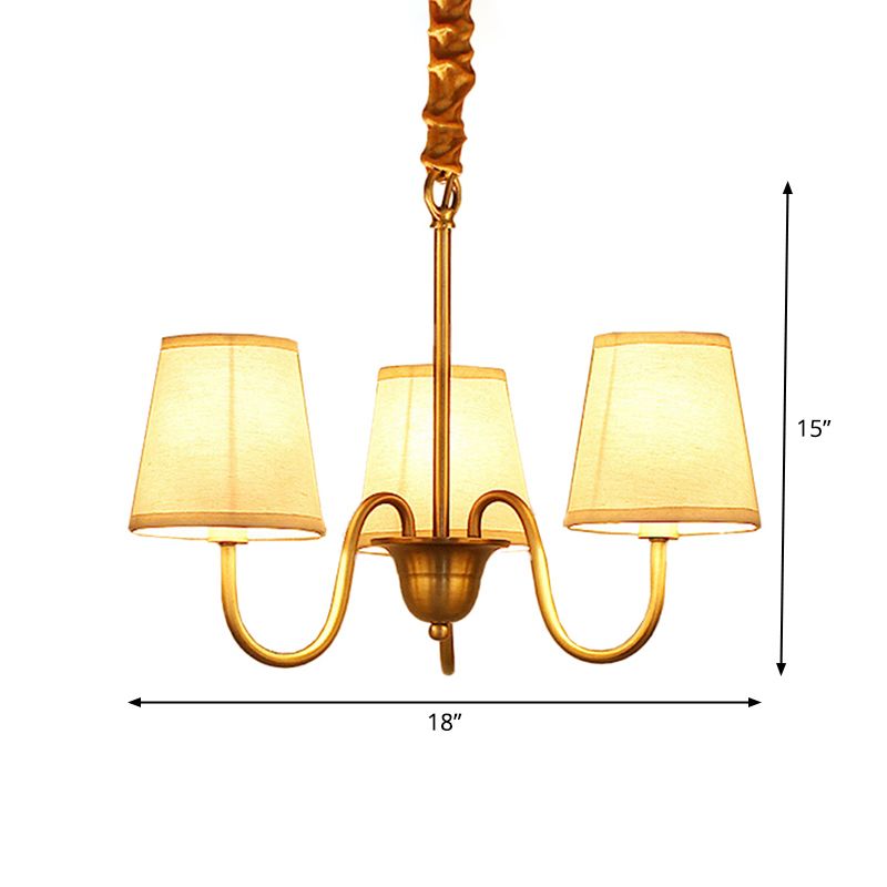 3/6/8 Lichter Sturzkurve Kronleuchter traditioneller Goldmetall -Pendellampe mit sich verjüngter Stoffton