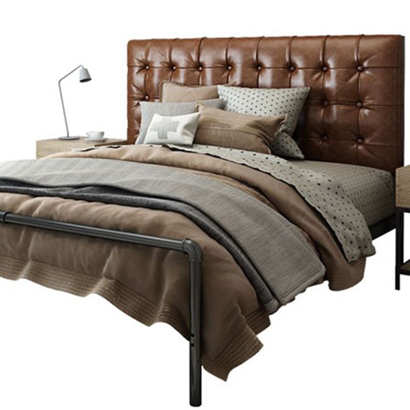 Contemporary Metal Platform Bed Standard Bed with Upholstered Headboard