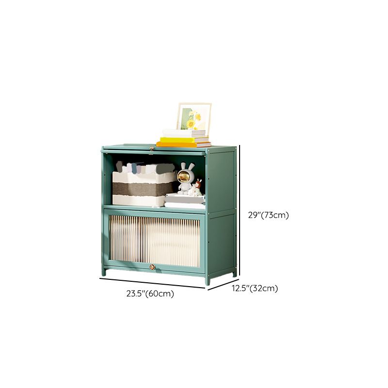 Green Glass Paned Accent Cabinet Modern Bamboo Storage Cabinet