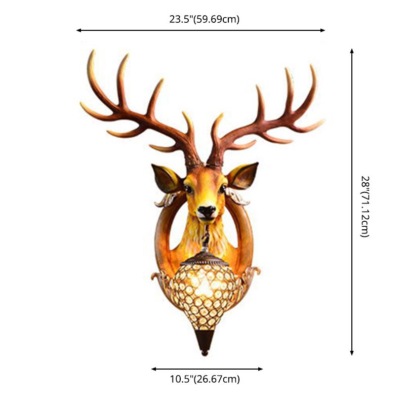 Resin Deer Wall Sconce Lamp Decorative 1-Light Crystal Wall Light for Living Room