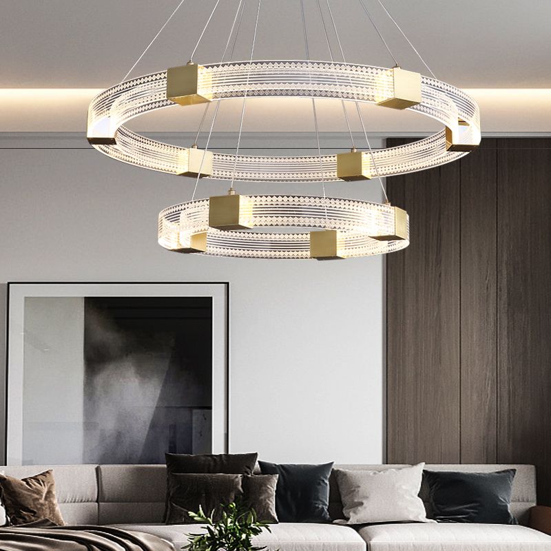 Simple Led Chandelier Light Fixtures Ring Shape Hanging Chandelier with Acrylic Shade
