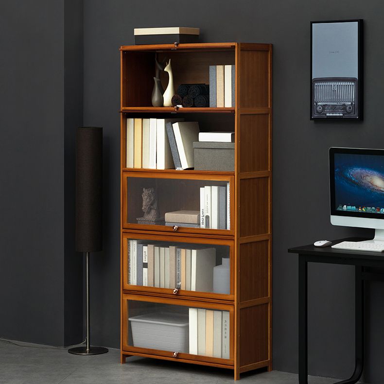 Modern Brown Book Shelf Bamboo Bedroom Shelf Bookcase with Cabinets