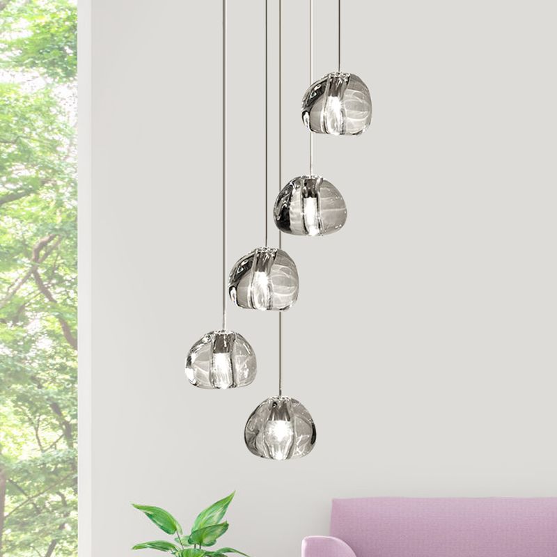 5/7 Lights Irregular Ball Cluster Pendant Light Minimal Clear Crystal Hanging Lighting for Living Room