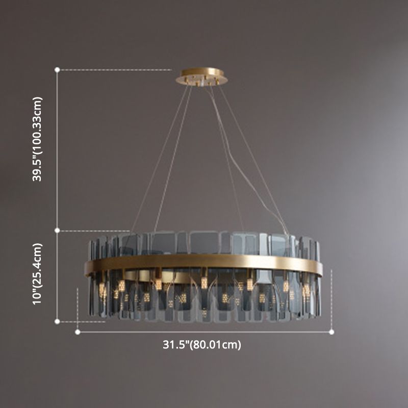 Gold Circular Pendant Lamp Modern Minimalist Smoked Glass Living Room Hanging Ceiling Light