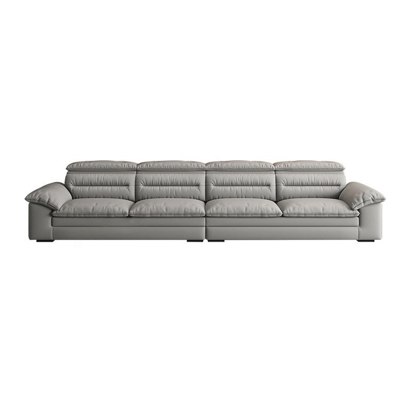 Contemporary Faux Leather Light-grey Sewn Pillow Back Pillow Top Arm Sofa