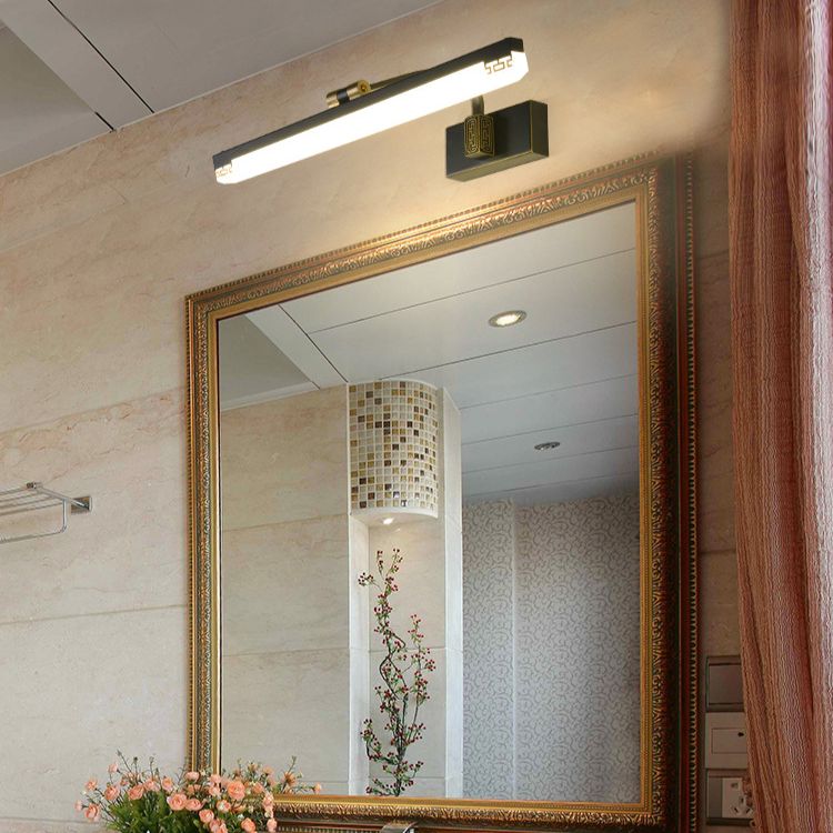 Chinese Style Mirror Cabinet Bathroom Wall Lights Black Metal Linear Shade LED Ambient Vanity Lighting