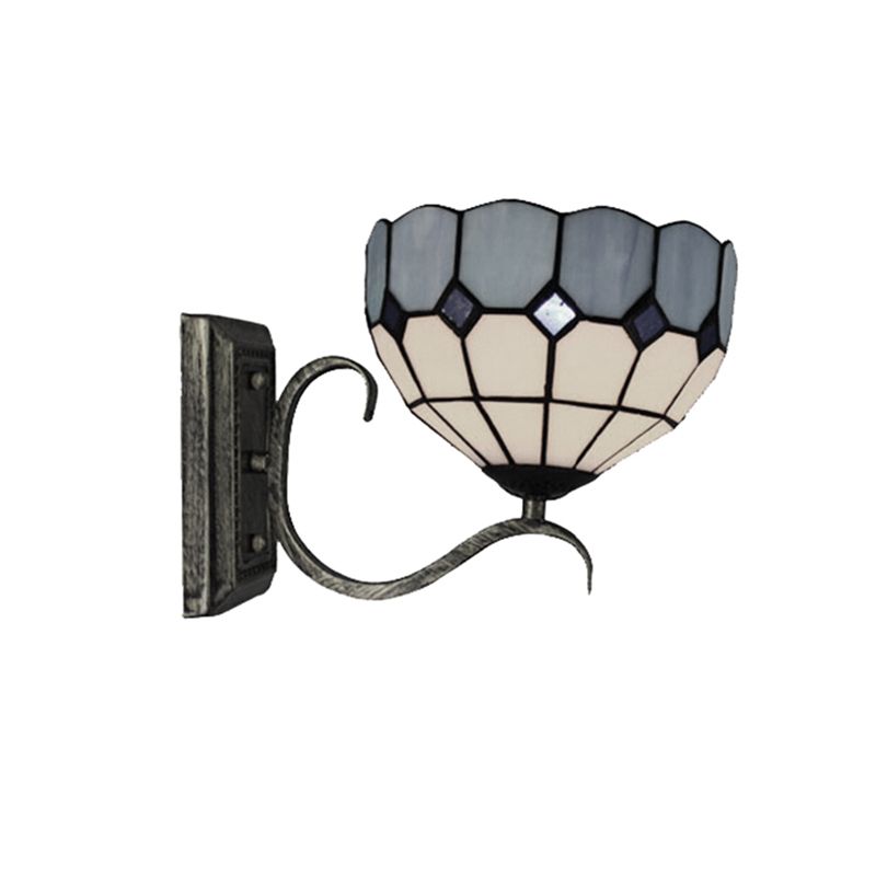 Classic Tiffany Bowl Wall Light Single Light Art Glass Wall Lamp in Antique Bronze for Bathroom