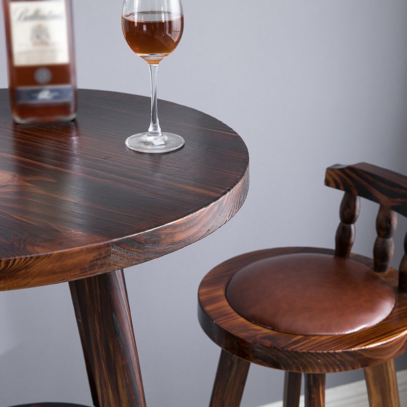 Upholstered Distressed Wood Counter Stools Low Back Bar Stools with Round Seat