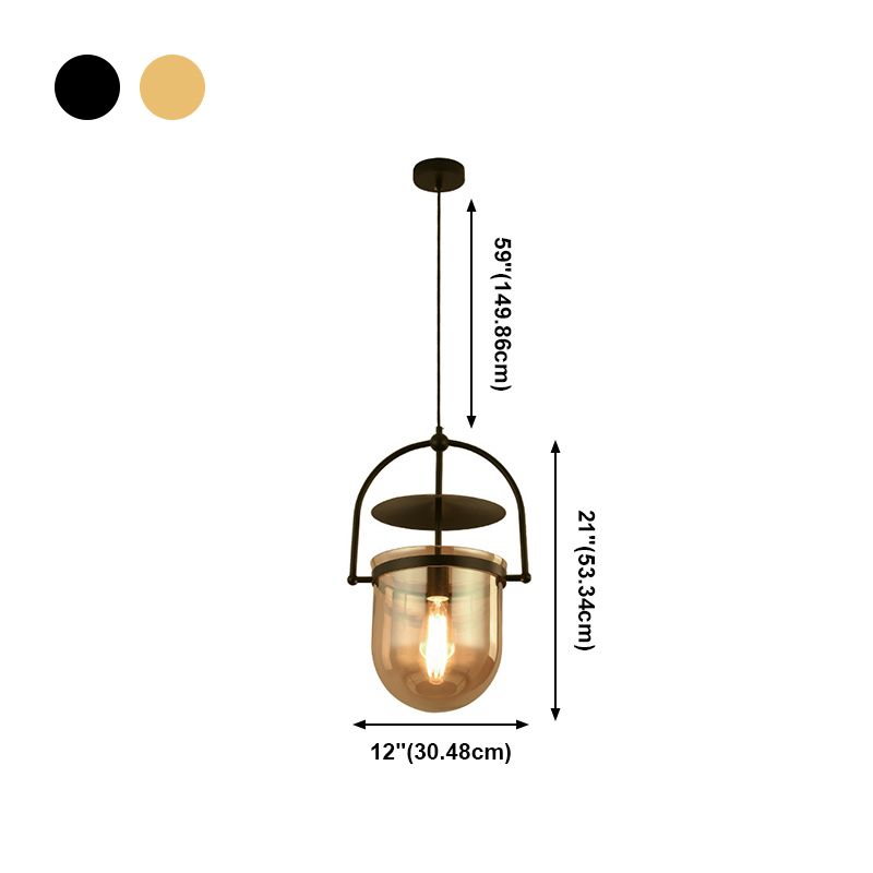 Lampada industriale a sospensione singola vintage lampada in ferro laccata con tonalità in vetro ambra