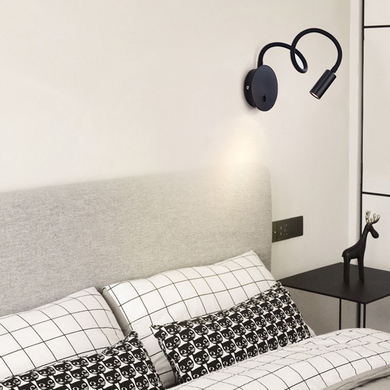 Round Shape Reading Wall Lighting Modern Style Metal Wall Mounted Lighting in Black