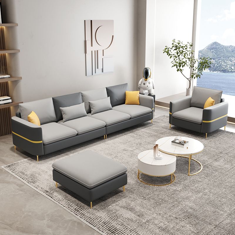 35.43" Tall Sectional Sofa Faux leather Sofa with Pillowed Back Cushions