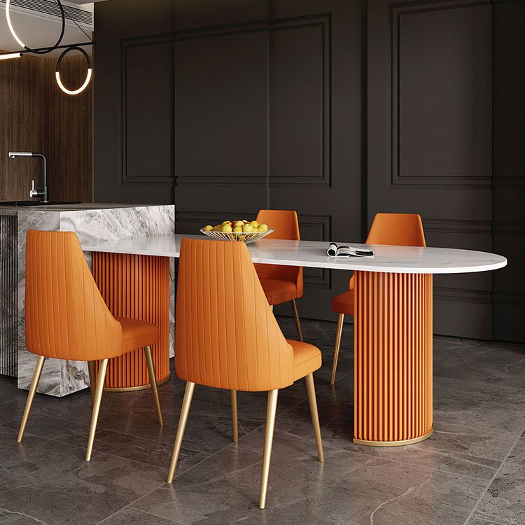 Metal Traditional Luxury Dining Table Free Form Sintered Stone Table with Double Pedestal