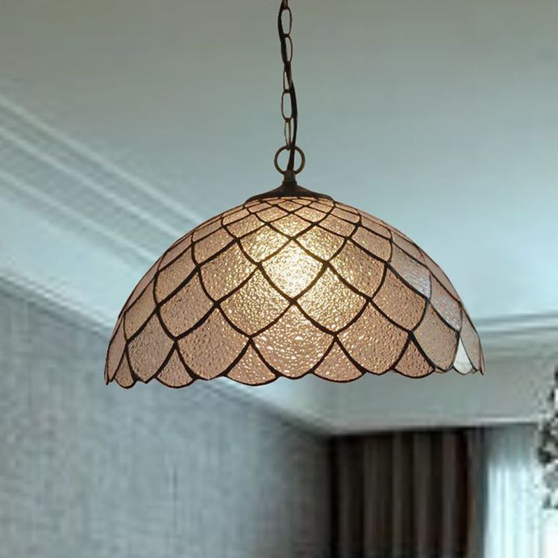 Black Domed Shade Ceiling Light Baroque 1 Light Silver Textured Glass Pendant Lighting Fixture