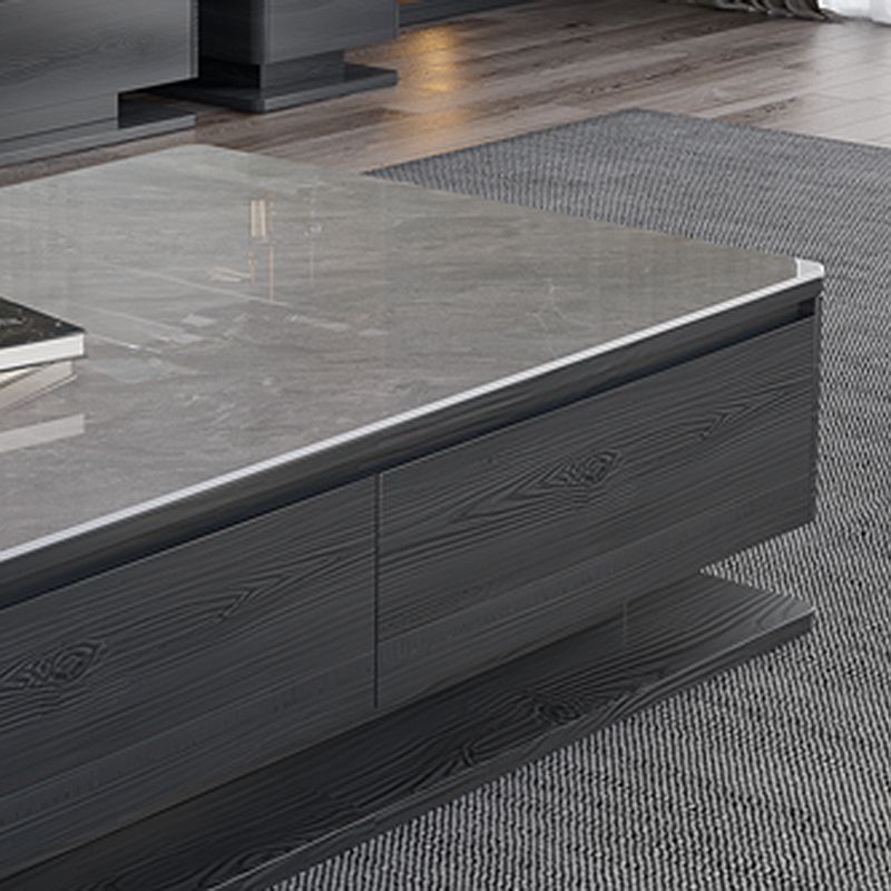 Modern Style Grey/white Slate Top Rectangular Coffee Table with Solid Wood Base
