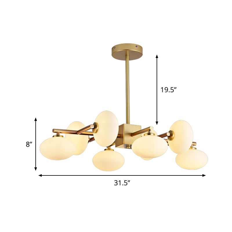 Crema leggera del lampadario Dinette ramificata Glass ovale in vetro a 8 bulboni di sospensione postmoderna in oro