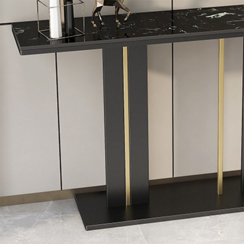 Contemporary Console Accent Table with Black Pedestal Base and Marble Top