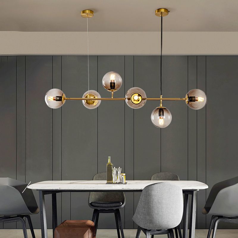 6 Luz de la isla colgante de la isla dorada moderna Luz de techo de la isla de vidrio esférico para mesa de comedor