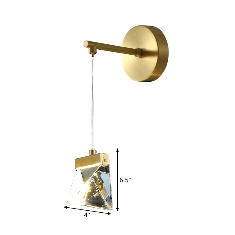Clear Crystal Blocks Gold Wall Pendant Light Polyhedron LED Contemporary Wall Mount Lamp