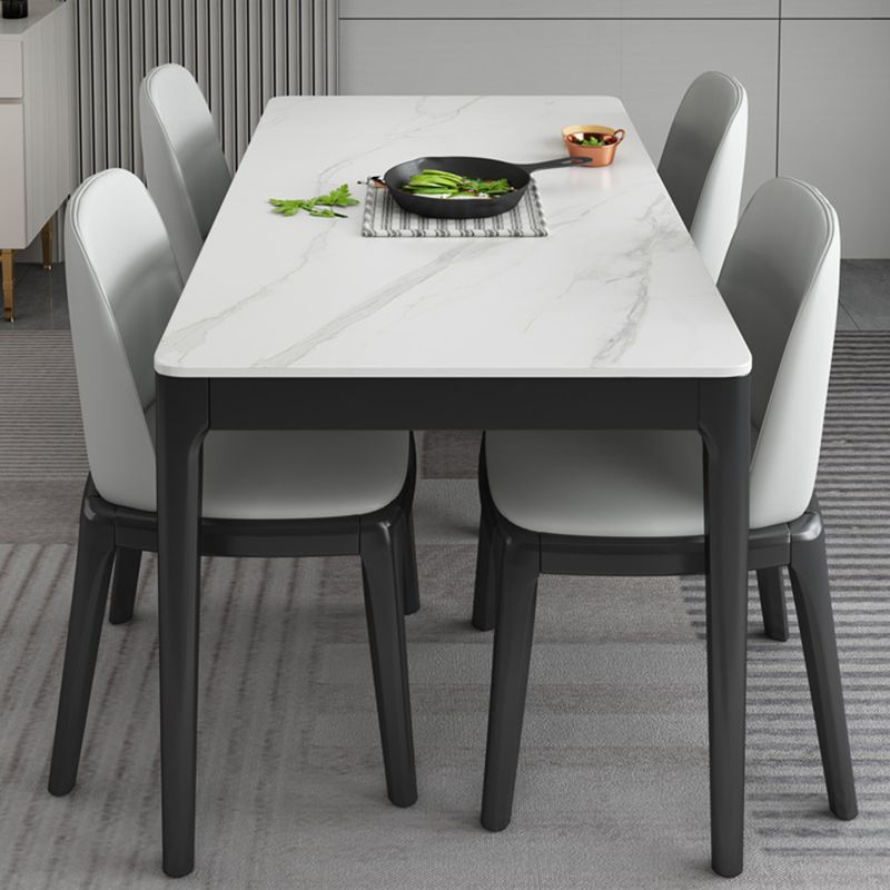 Modern Sintered Stone Dining Table Rectangular Table with Wood Four-leg