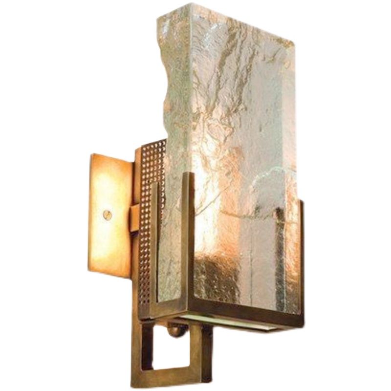 Rectangular Ice Cube Clear Crystal Wall Lamp 11.8" H Postmodern Gold Bedside Sconce Lighting Fixture