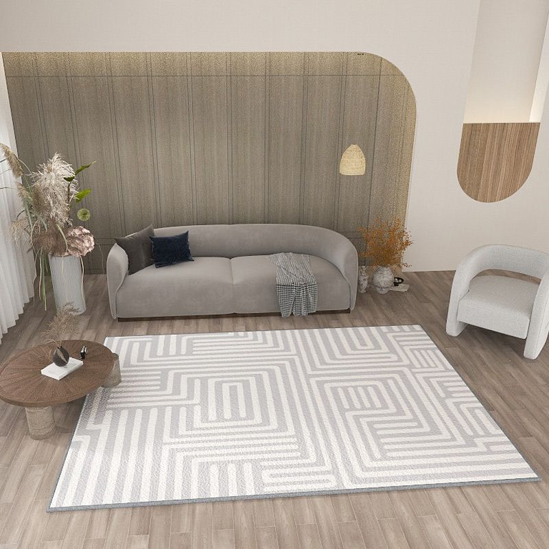 Solid Color Relaxing Area Rug Polyester Geometric Lines Print Rug Non-Slip Backing Indoor Rug for Living Room